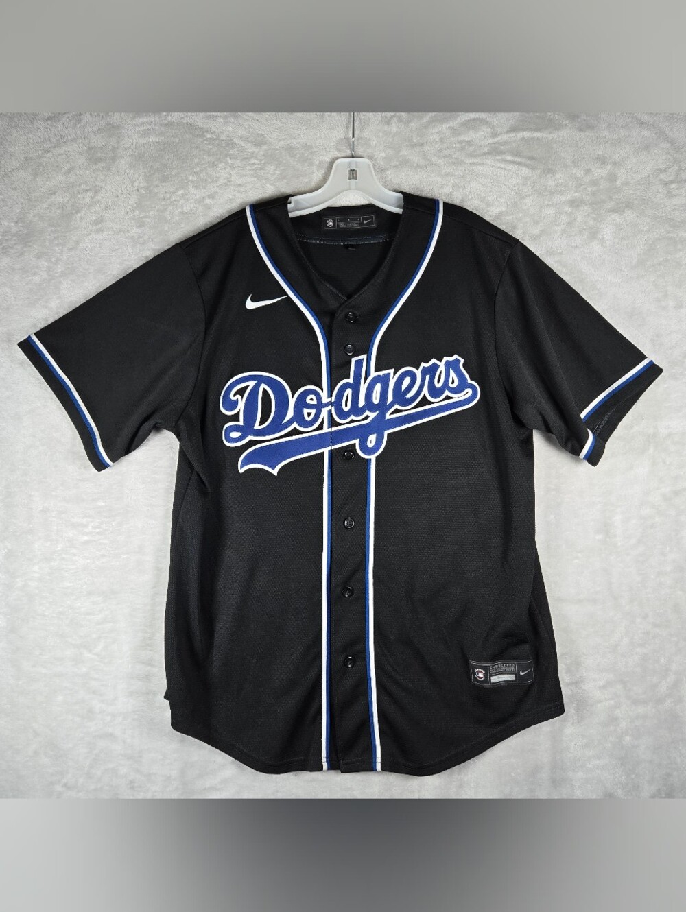 Nike Los Angeles Dodgers Button Up Jersey Mens Size Large L Black Lights Out
